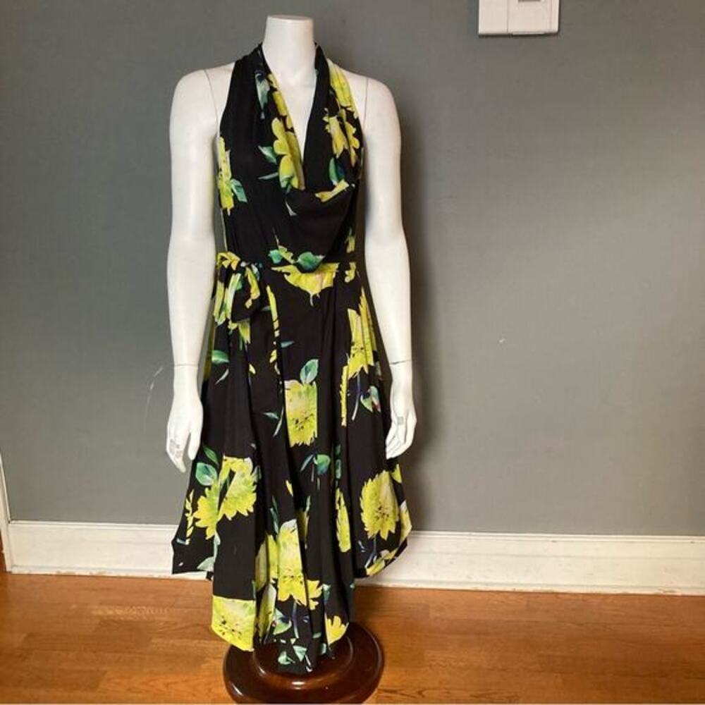 Samuel Dong‎ Dress XL sleeveless midi large yellow floral drape NWT bloomcore